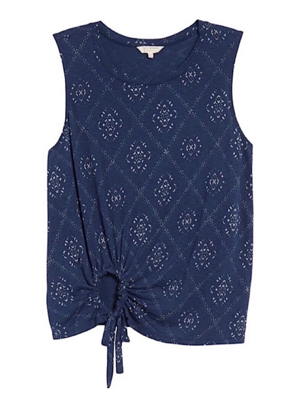 Lucky Brand Batik Printed Side Tie Tank Top in Blue Multi Print, Extra Large